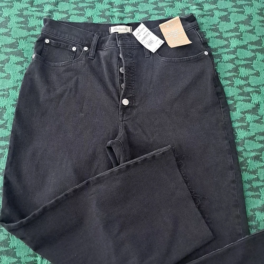 Madewell Nordstrom High Rise Black Jeans W30 Vintage New W/Tags Wide Leg Crop - Picture 3 of 6